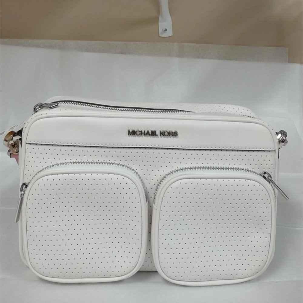Michael Kors 35S0SU8C3L Hanover Vegan Faux Leather LG EW XB  Bag-Optic White